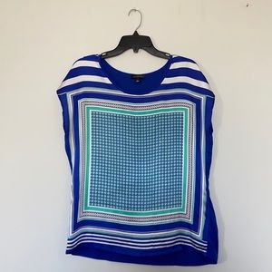 Green, Blue and White Printed Blouse